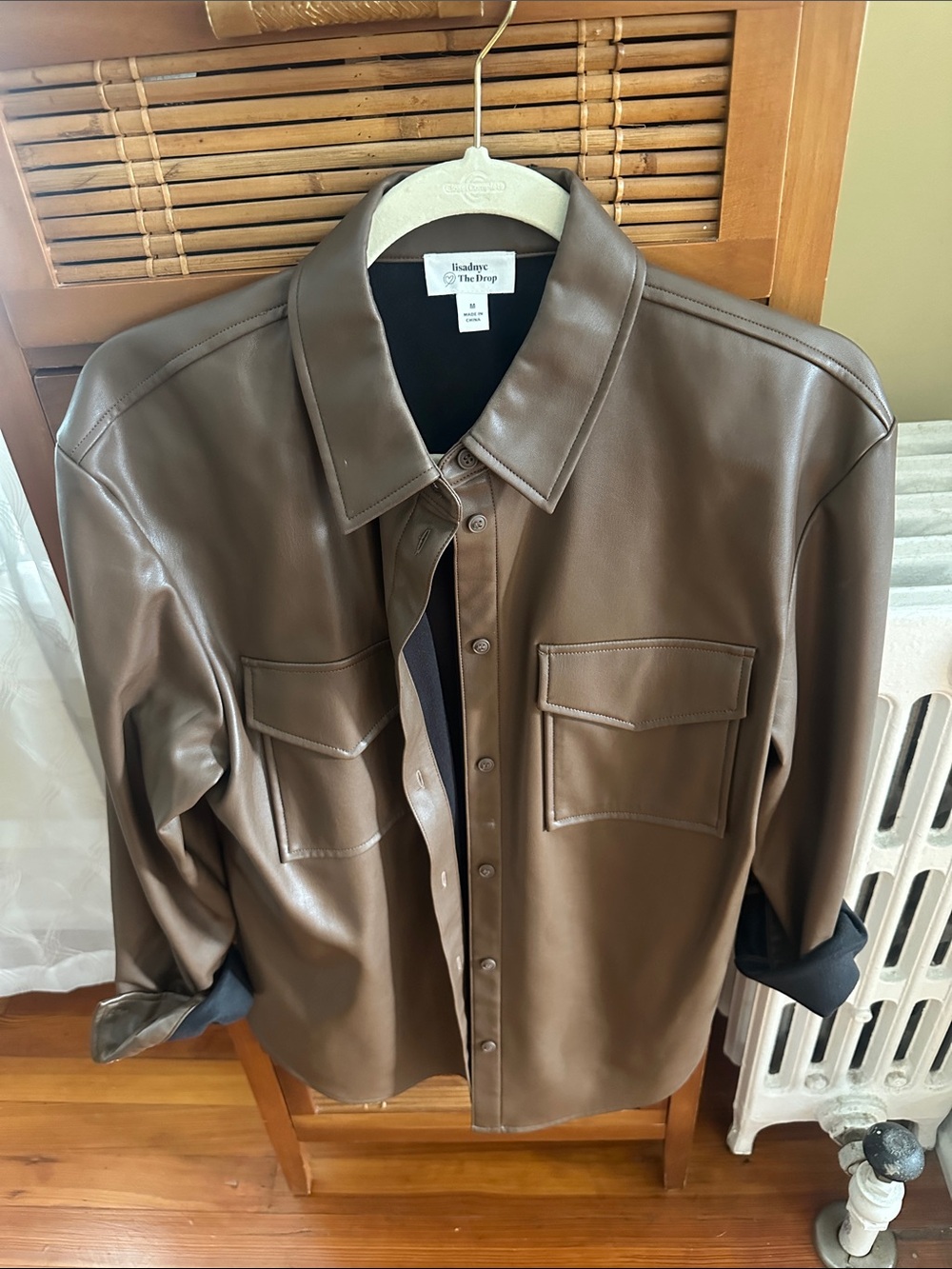 Men's Brown Faux Leather Shirt Jacket